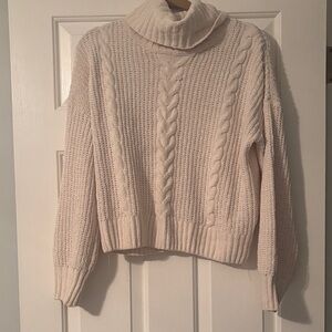 Hippie Rose Soft Cream Cable Knit Turtleneck Sweater